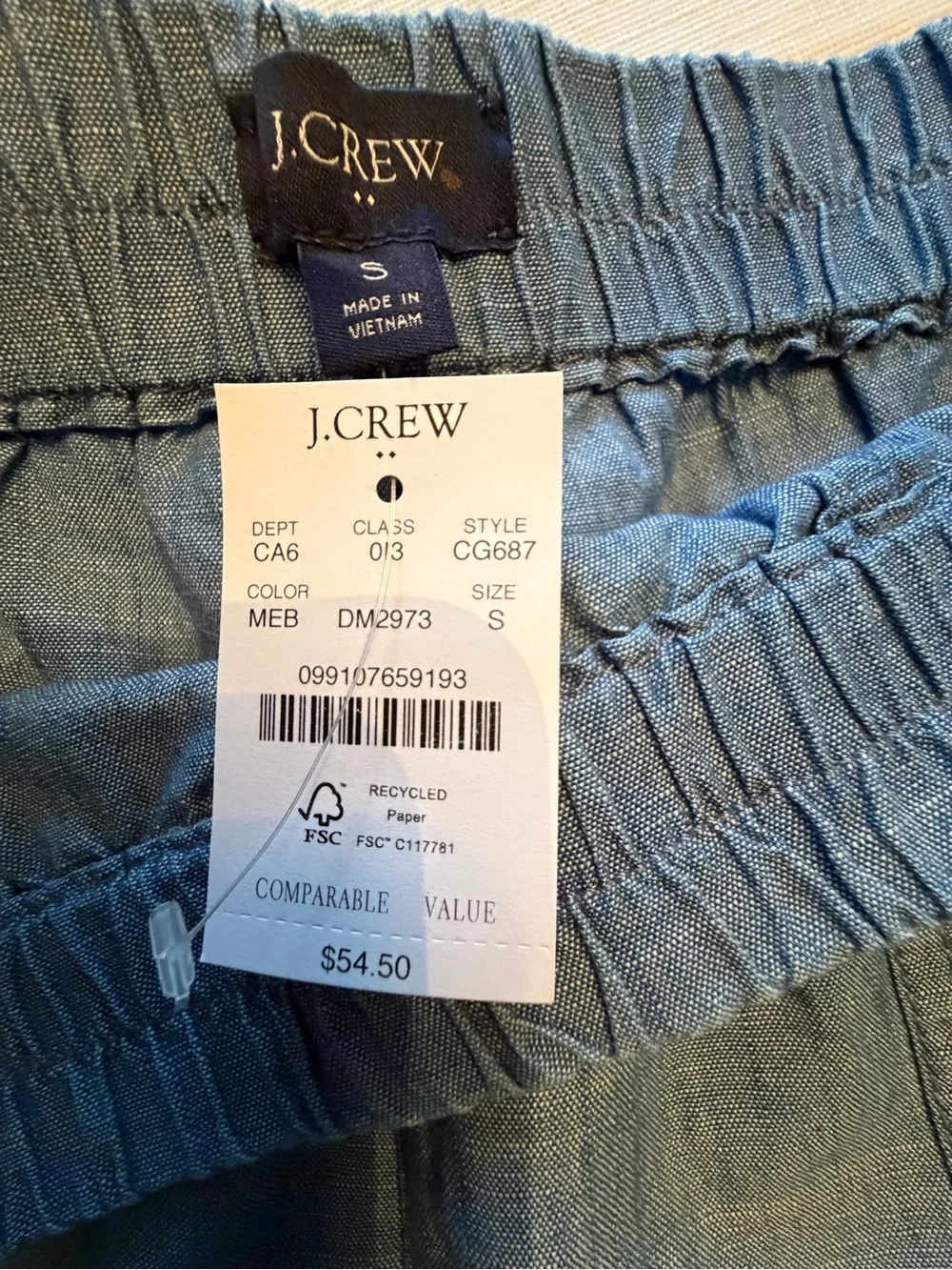 J. Crew 100% Cotton Light Blue Chambray Elastic-Waist Shorts NWT 🌷